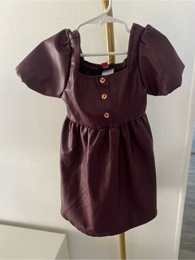 Vince Camuto Girls' Puff Sleeve Faux Leather Dress in Plum